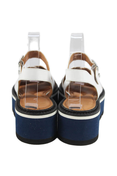 Clergerie Womens Leather Crisscross Platform Ankle Strap Shoes White Blue Sz 7.5