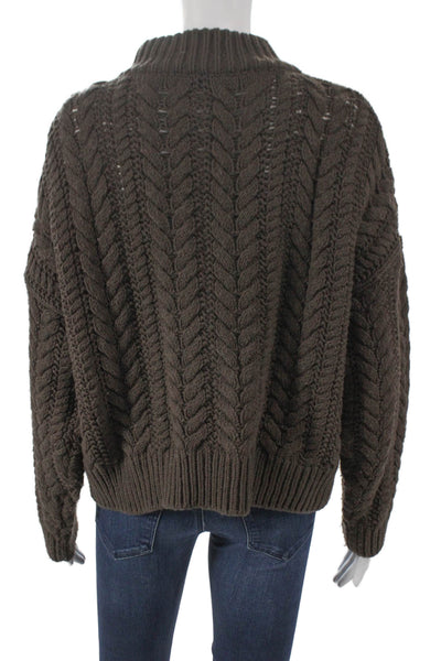 Something Navy Women Cardigan Brown Cable Collared Long Sleeve 50% Wool Size S