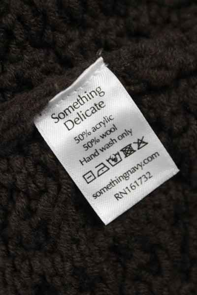 Something Navy Women Cardigan Brown Cable Collared Long Sleeve 50% Wool Size S