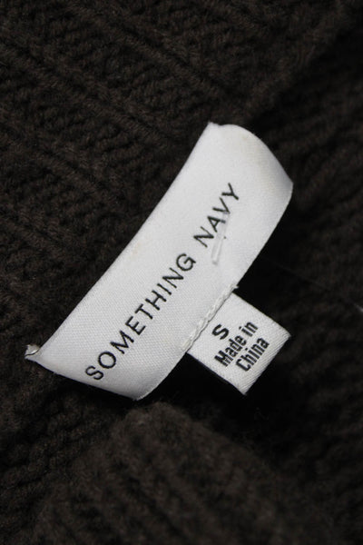 Something Navy Women Cardigan Brown Cable Collared Long Sleeve 50% Wool Size S