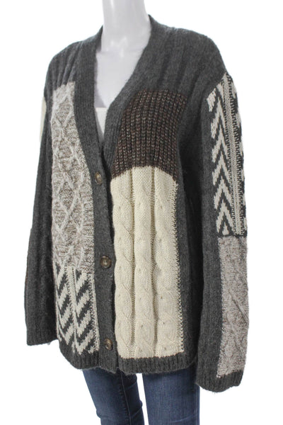 Zara Women Cardigan Multicolor V-Neck Geometric Long Sleeve Polyester Size M