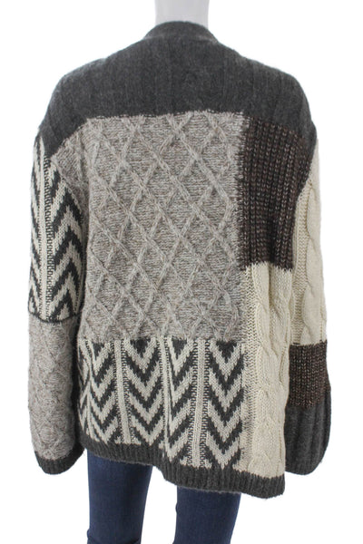 Zara Women Cardigan Multicolor V-Neck Geometric Long Sleeve Polyester Size M
