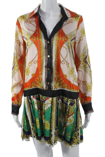 Zara Woman Women Shirt Dress Multicolor Floral Long Sleeve Collared Size S