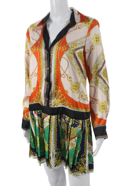 Zara Woman Women Shirt Dress Multicolor Floral Long Sleeve Collared Size S