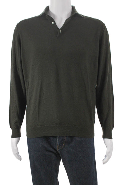 Filippo De Laurentiis Mens Collared Pullover Sweater Green Merino Wool Size 56