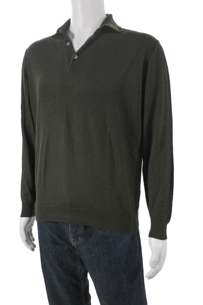 Filippo De Laurentiis Mens Collared Pullover Sweater Green Merino Wool Size 56