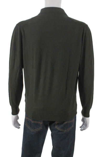 Filippo De Laurentiis Mens Collared Pullover Sweater Green Merino Wool Size 56