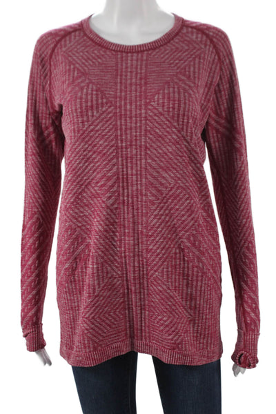 Lululemon Women Red Geometric Crew Neck Long Sleeve Pullover Size 10
