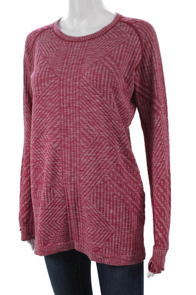 Lululemon Women Red Geometric Crew Neck Long Sleeve Pullover Size 10
