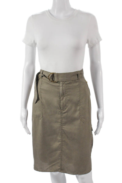 Lauren Ralph Lauren Women Cargo Skirt Green Lyocell Buckle Knee Length Size 12