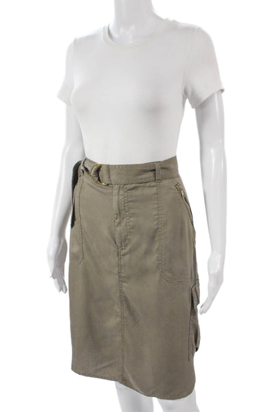 Lauren Ralph Lauren Women Cargo Skirt Green Lyocell Buckle Knee Length Size 12