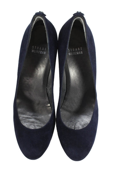 Stuart Weitzman Womens Slip On Wedge Heel Platform York Pumps Navy Suede 7.5