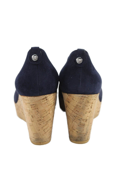 Stuart Weitzman Womens Slip On Wedge Heel Platform York Pumps Navy Suede 7.5
