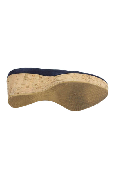 Stuart Weitzman Womens Slip On Wedge Heel Platform York Pumps Navy Suede 7.5