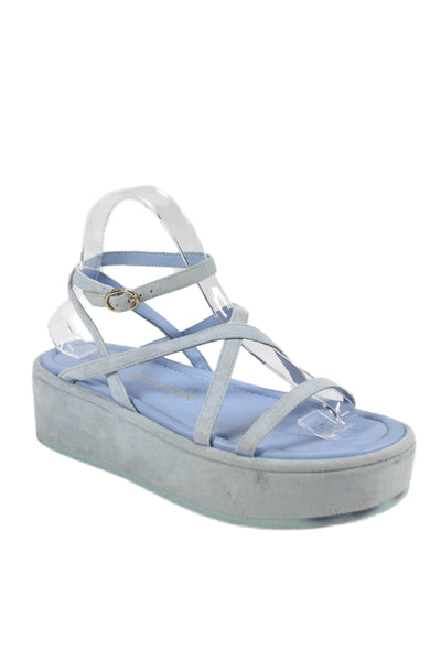 Stuart Weitzman Womens Strappy Platform Sandals Blue Suede Size 7.5M