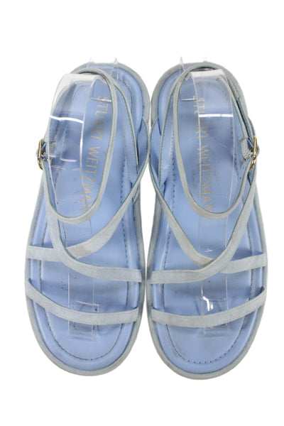 Stuart Weitzman Womens Strappy Platform Sandals Blue Suede Size 7.5M