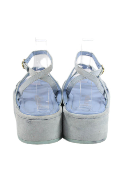 Stuart Weitzman Womens Strappy Platform Sandals Blue Suede Size 7.5M