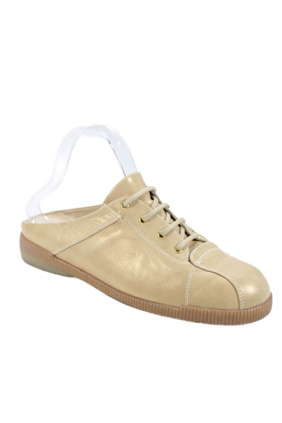Stuart Weitzman Womens Lace Up Slip On Metallic Leather Mules Sneakers Brown 8