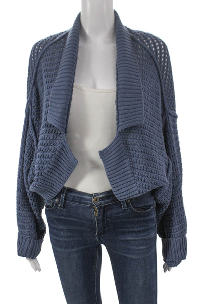 We The Free Womens Cardigan Collared Solid Blue Cotton Long Sleeve Size S