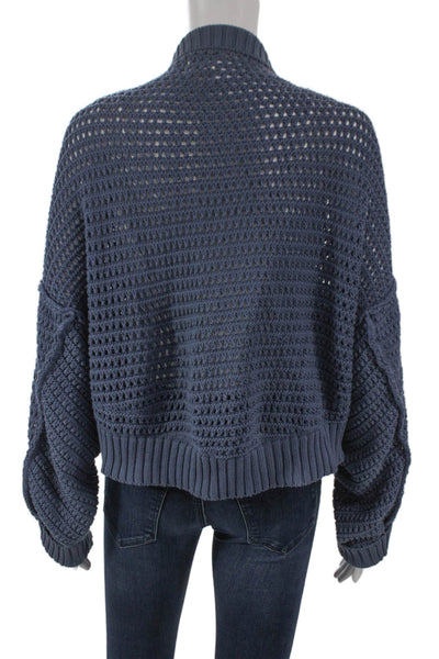 We The Free Womens Cardigan Collared Solid Blue Cotton Long Sleeve Size S
