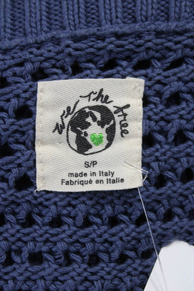 We The Free Womens Cardigan Collared Solid Blue Cotton Long Sleeve Size S