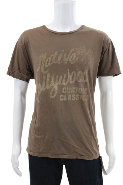 Project E Vintage Mens Brown Retro Graphic Cotton Crew Neck T-Shirt Size XL
