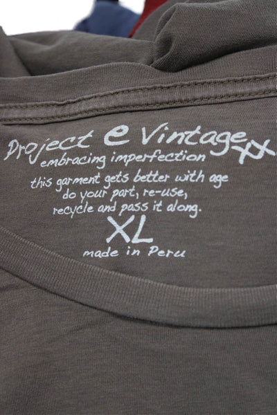 Project E Vintage Mens Brown Retro Graphic Cotton Crew Neck T-Shirt Size XL