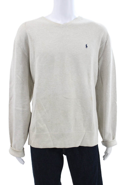 Polo Ralph Lauren Mens Pullover V-Neck Beige Cotton Long Sleeve Size 2XL