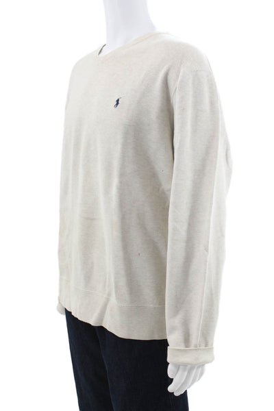 Polo Ralph Lauren Mens Pullover V-Neck Beige Cotton Long Sleeve Size 2XL