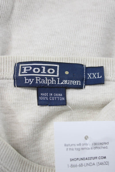 Polo Ralph Lauren Mens Pullover V-Neck Beige Cotton Long Sleeve Size 2XL