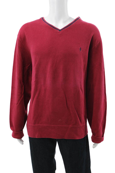 Polo Ralph Lauren Mens Red Cotton V-Neck Pullover Sweatshirt Size 2XL