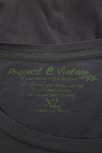 Project E Vintage Mens Basic Graphic T-Shirt Gray 100% Cotton Crew Neck Size XL
