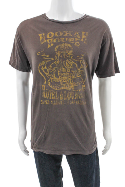 Project E Vintage Mens Brown Graphic Cotton Basic Tee Short Sleeve Size XL