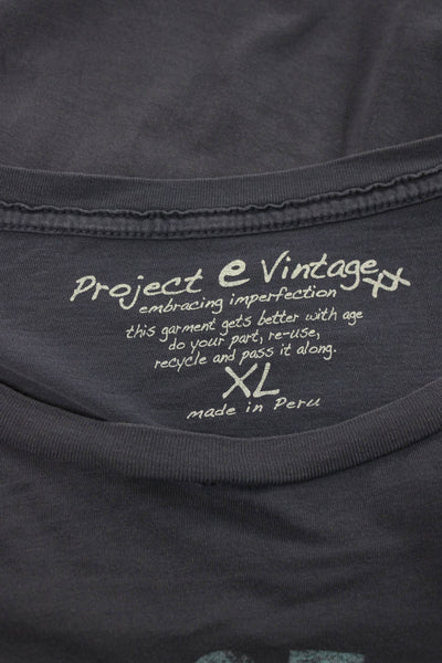 Project E Vintage Mens Basic Gray 100% Cotton Surfing Graphic T-Shirt Size XL