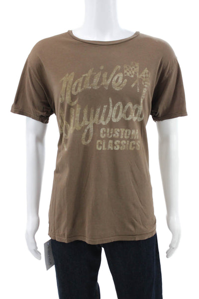 Project E Vintage Mens Brown Cotton Racing Graphic Crew Neck T-Shirt Size XL