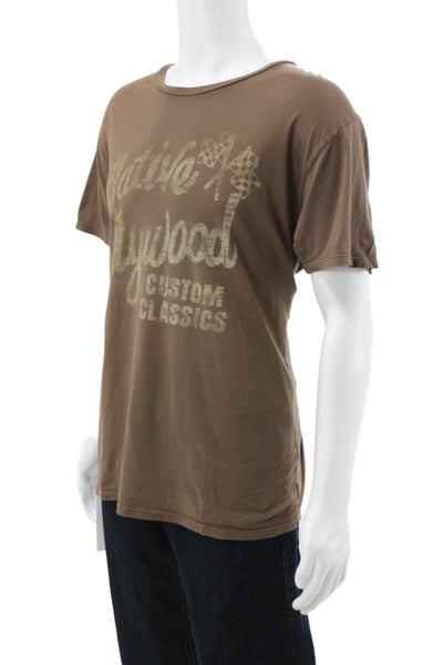 Project E Vintage Mens Brown Cotton Racing Graphic Crew Neck T-Shirt Size XL