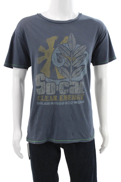 Project E Vintage Mens Blue Graphic Crewneck Basic T-Shirt 100% Cotton Size XL