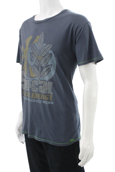 Project E Vintage Mens Blue Graphic Crewneck Basic T-Shirt 100% Cotton Size XL