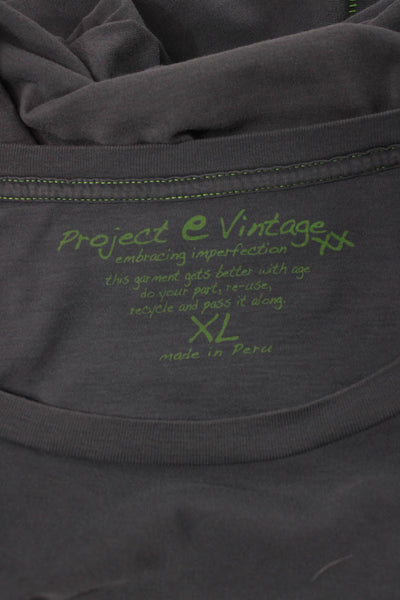 Project E Vintage Mens Blue Graphic Crewneck Basic T-Shirt 100% Cotton Size XL