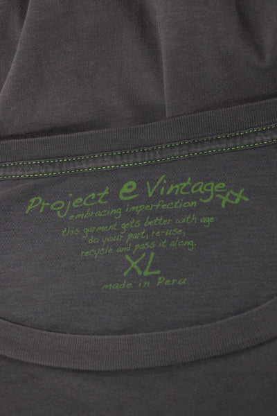 Project E Vintage Mens Basic Graphic Cotton T-Shirt Gray Size XL