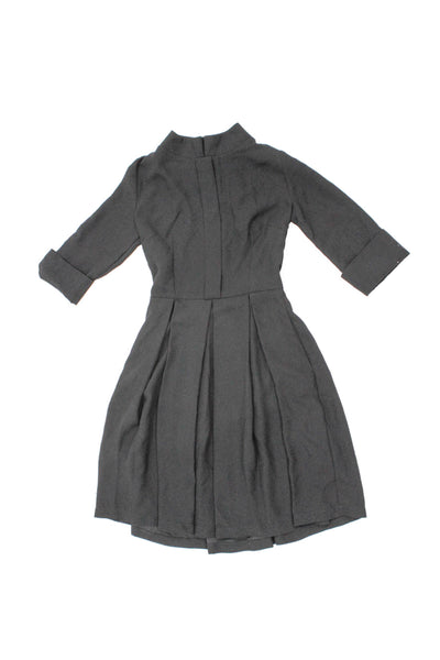 Carla Giannini Women A-Line Black Dress 3/4 Sleeve Mock Neck Zip Size S