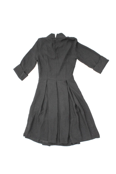 Carla Giannini Women A-Line Black Dress 3/4 Sleeve Mock Neck Zip Size S