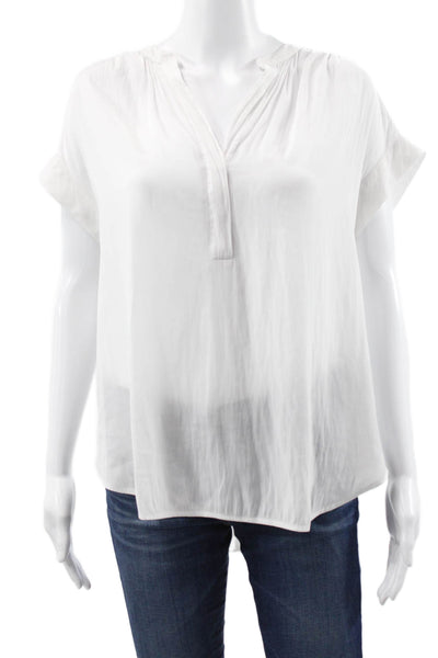 R Label Women Basic Silk Blend Henley Short Sleeve Blouse White Size XS