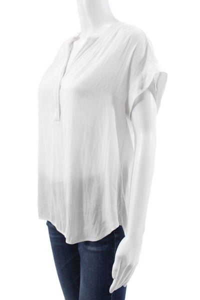 R Label Women Basic Silk Blend Henley Short Sleeve Blouse White Size XS