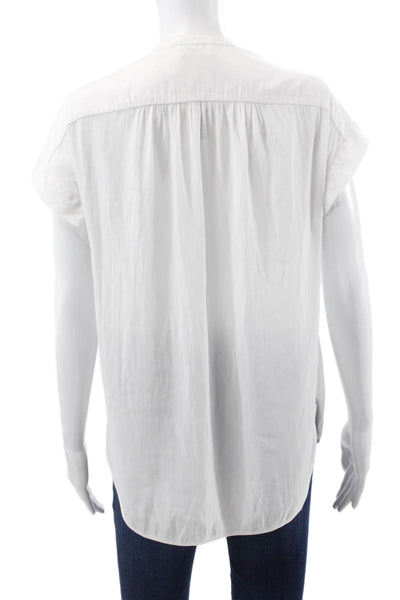 R Label Women Basic Silk Blend Henley Short Sleeve Blouse White Size XS