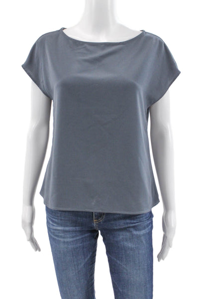 Of Mercer Women Basic Blouse Gray Boat Neck Short Sleeve Polyester Blend Size M
