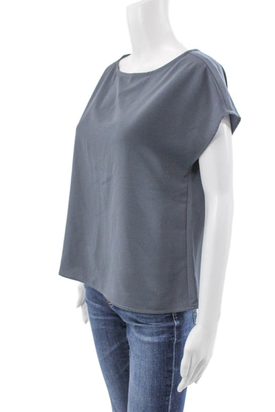 Of Mercer Women Basic Blouse Gray Boat Neck Short Sleeve Polyester Blend Size M