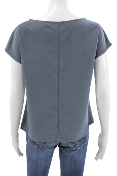 Of Mercer Women Basic Blouse Gray Boat Neck Short Sleeve Polyester Blend Size M