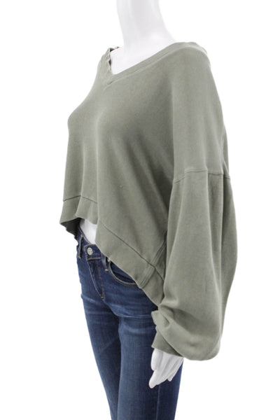 We The Free Women Green V-Neck Pullover Sweatshirt 100% Cotton Size S