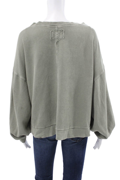 We The Free Women Green V-Neck Pullover Sweatshirt 100% Cotton Size S